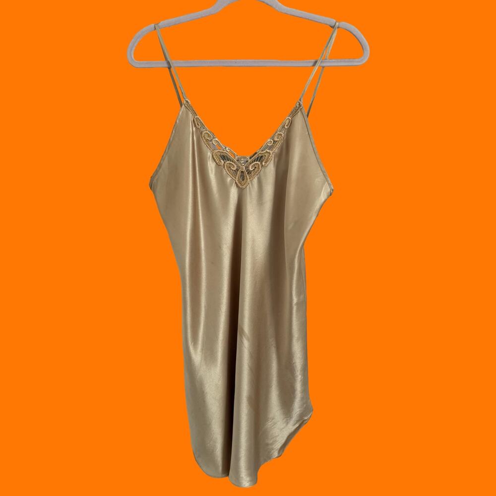90's vintage gold satin y2k lingerie slip dress MEDIUM *flaws*